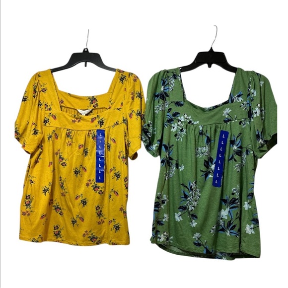 Yellow and Green Relaxed Smocked Blouses - Picture 2 of 6